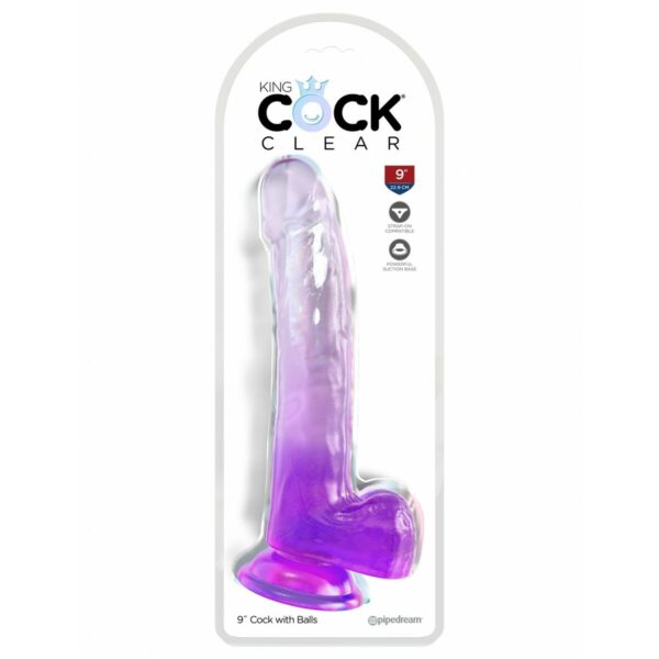 Realistyczne dildo Pipedream King Cock Clear TPE Fioletowy - obrazek 2