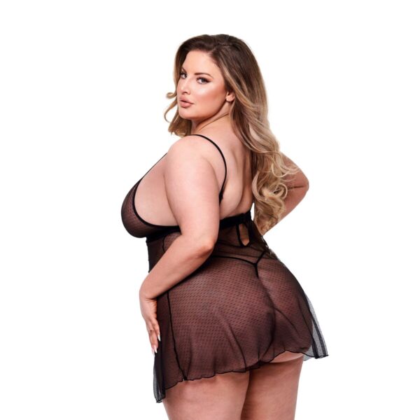 Zestaw bielizny Baci Lingerie Babydoll & G-string Czarny 2 Części (Queen size) - obrazek 4