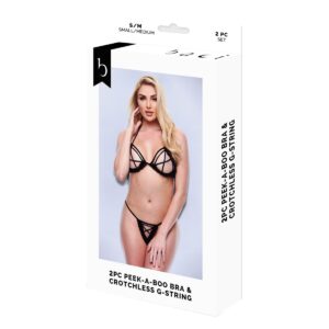 Zestaw bielizny Baci Lingerie Crotchless G- Czarny 2 Części (M/L)