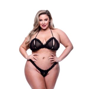 Zestaw bielizny Baci Lingerie Crotchless G- Czarny 2 Części (Queen size)
