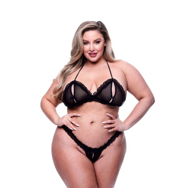 Zestaw bielizny Baci Lingerie Crotchless G- Czarny 2 Części (Queen size)