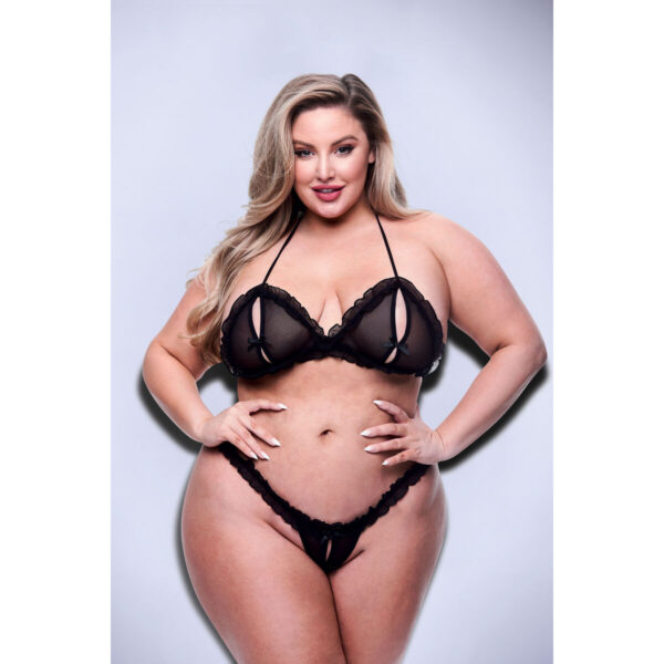 Zestaw bielizny Baci Lingerie Crotchless G- Czarny 2 Części (Queen size) - obrazek 2