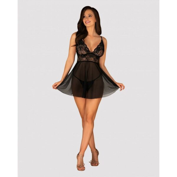 Koszulka i stringi Imperia (rozmiar L/XL) Obsessive Idillia babydoll Czarny - obrazek 2