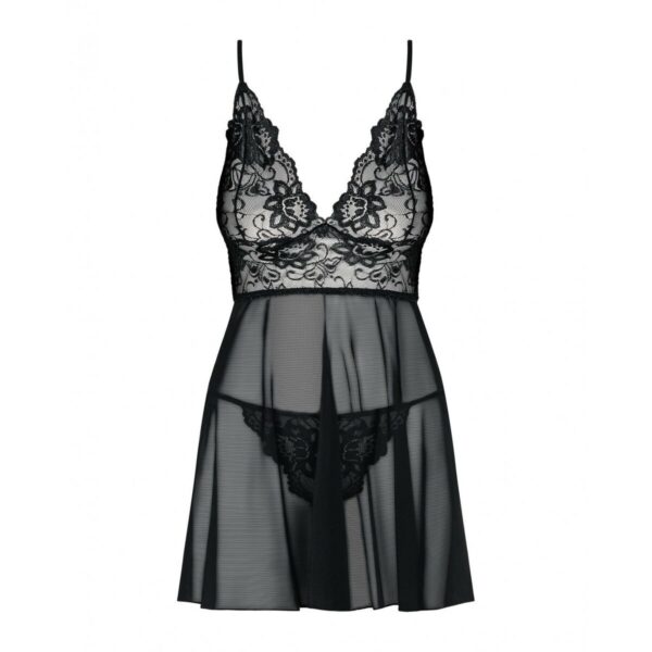 Koszulka i stringi Imperia (rozmiar L/XL) Obsessive Idillia babydoll Czarny - obrazek 4